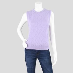 Vintage 70s Pastel Purple Eyelet Knit Sweater Vest Women’s XS - Small